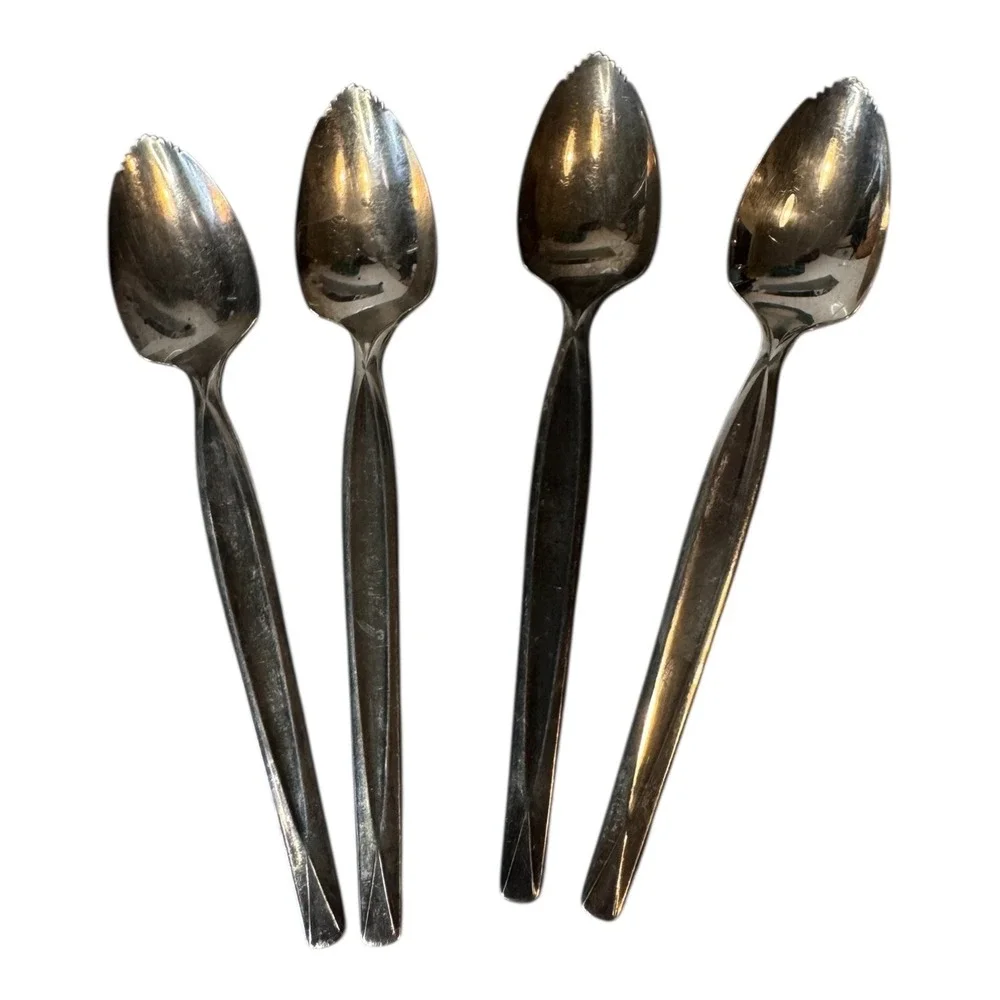 Wm Rogers‎ Mfg Co Flair Silverplate Grapefruit Spoons Serrated Set 4 Vintage MCM